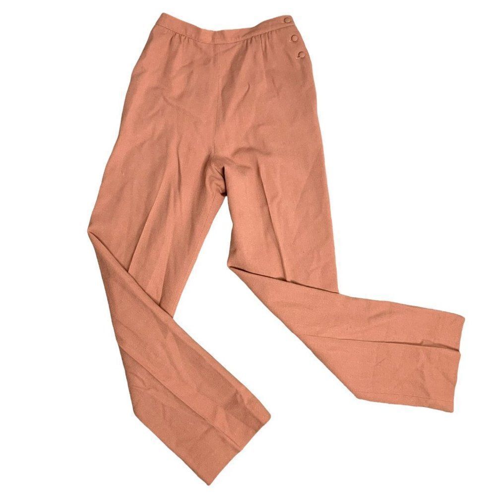 Vintage 80s Wool Straight Leg Dress Pants 4 Rose Pink Lined Buttons Pockets